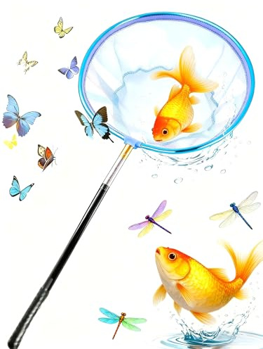 Teleskop Kinder Kescher, Angel kescher für Kinder, Schmetterling Net Kinder, Klein Fangnetz Outdoor, Fischernetz Klappbar Kompakt Angel Kescher Teich Karpfenkescher, von 66 cm auf 145 cm