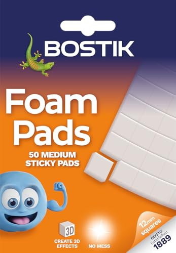 Bostik Double-Sided Foam Pads – Acid-Free, Transparent Sticky Pads for Crafts, Card Making & Scrapbooking – Mess-Free 3D Adhesive Squares – Pack of 50 – Instant Bond