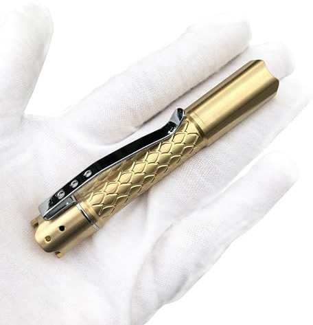 PAERKU Brass mini flashlights,Dragon Scale Nichia 519a-4000K LED EDC flashlights with Battery Included for Emergency, Camping, and Outdoor Use-Brass