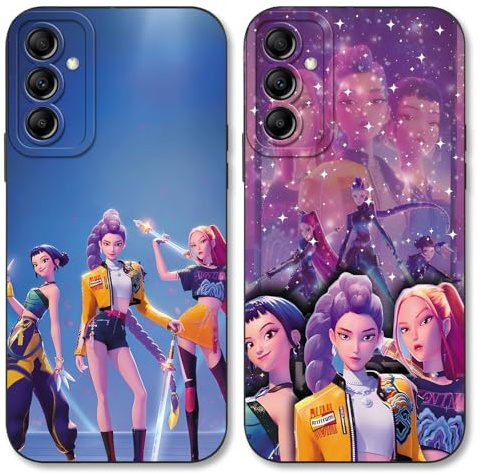 2 Stück Handyhülle für Samsung Galaxy A14 5G 6,6 Hülle, Silikon Weiche TPU Schutzhülle mit Kpop Hunters Idol Zoey Rumi Mira Cartoon Character Muster Fallschutz Kameraschutz Mädchen Case,Schwarz