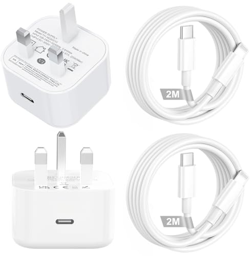 iPhone Charger Fast Charge, 2Pack 20W USB C Plug UK With iPhone Charger Cable 2m [MFi Certified], 3.0A Fast Charging USB C to Lightning Cable for iPhone 14 13 12 11 Pro Max X SE 8 7 6 Plu,iPad,AirPods