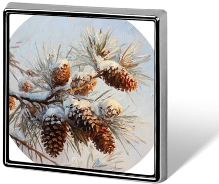 Unisex-Broschen und Anstecknadeln, Tannenzweige mit schneebedeckten Zapfen, quadratisch, leicht, Schmuck für Kleidung, Schal, Hut