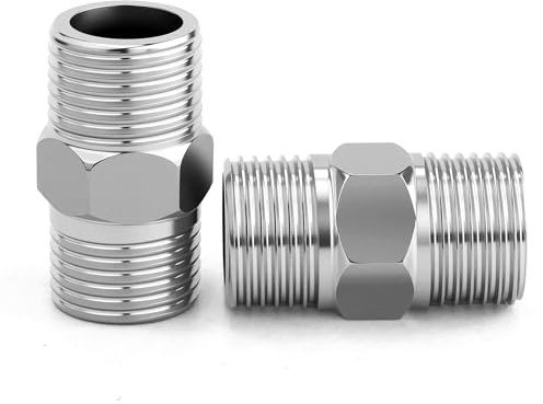 2 Stück Duschschlauch-Verlängerungsrohr,38mm Edelstahl Doppelnippel Sechskant 1/2, Silber Gewindefitting Übergangsnippel,Doppelnippel Gewindefitting Außengewinde,Für Ventile