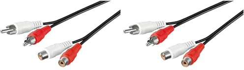 PremiumCord Cable RCA 15m, 2X RCA Conector RCA a 2X RCA Conector RCA, Cable de Extensión de Audio, Audio Estéreo, para TV, Celulares, MP3, HiFi, Color Negro (Paquete de 2)