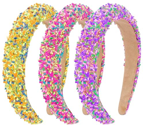 3 Stück Candy Haarreif Haarbänder, Bunte Haarreifen Mädchen, Glitzer Headband, Breite Haarreifen für Party, Karneval und Alltag, Modische Haarreif Glitzer Designs