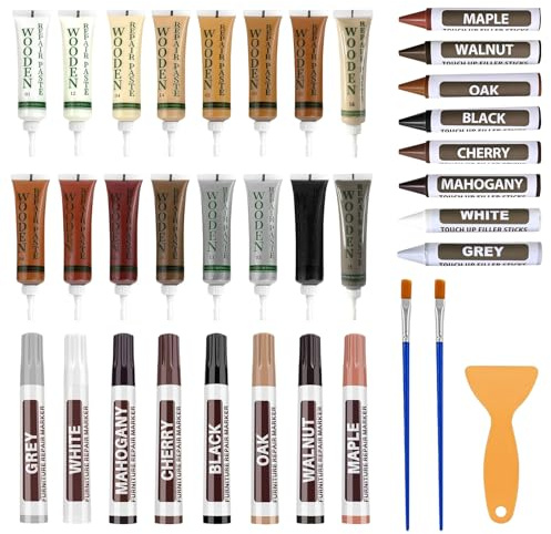 32PCS Laminat Reparaturset,Parkett Reparatursets,Möbel Reparatur set | Reparaturset mit Stift für Laminat,Wachsmalstifte,von Risse Löcher Kratzer für Holzboden,Arbeitsplatte,Tür,Schrank,Treppe