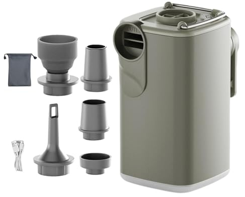 Liten luftpump, bärbar elektrisk uppblåsare med campingljus och 5 munstycken – laddningsbar mini-luftpump – för uppblåsbara flytmadrasser resor sport hem strand väg utomhus