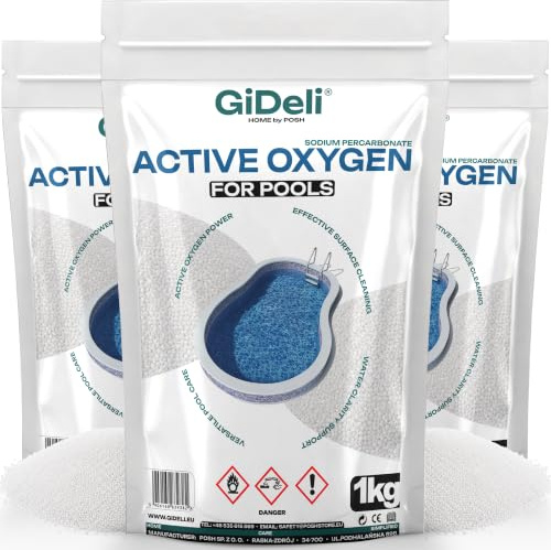 GiDeli Aktivsauerstoff Pool Chlorfrei 3x1kg - Sauerstoff Granulat Wasserpflege gegen Trübungen für Kristallklares Poolwasser - Poolpflege ohne Chlor zur Oxidation Organischer Verschmutzungen