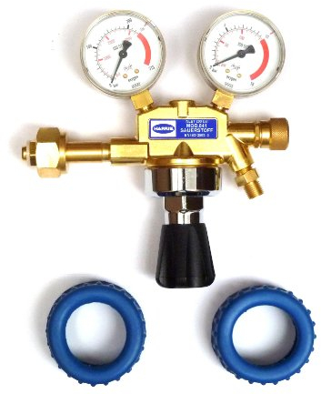 Druckminderer für Sauerstoff + 2 Manometerschutzkappen Original Harris Druckregler O2