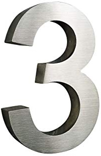 Hausnummer 3 Edelstahl 3D Design Arial rostfrei witterungsbeständig 20cm Höhe gebürsteter Edelstahl V2A inkl. Montagematerial Alle Hausnummern erhältlich: 0 1 2 3 4 5 6 7 8 9 A B C D