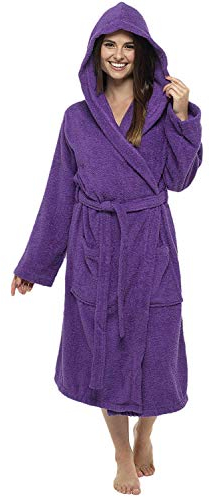 CityComfort Accappatoio da Donna in Spugna, Spugna di Cotone Accappatoio Altamente Assorbente con Cappuccio (M, EU 40-42, Viola Intenso con Cappuccio)