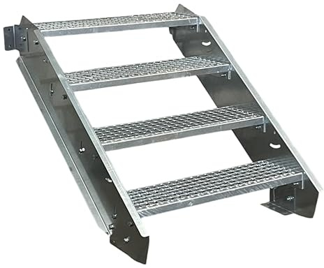 4 Stufen Stahltreppe Breite 70 cm Geschosshöhe 55-85cm / Robuste Außentreppe/Wangentreppe/Stabile Industrietreppe für den Außenbereich/Inklusive Zubehör