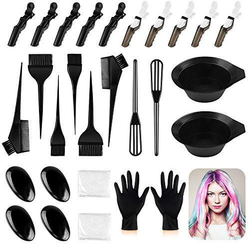 Aipaide Haarfarbe Werkzeug 30 Teile Professionelle Haar Färben Färbung Set mit Haarfärbepinsel Haarspangen Handschuh Färbeschale Ohrbedeckung Mischspatel für DIY Salon