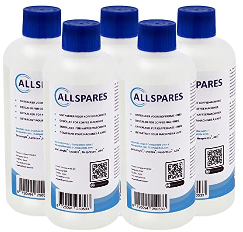 AllSpares Descalcificador (5 x 500 ml) para cafeteras Delonghi EcoDecalk DLSC500 y AEG M3BICD200