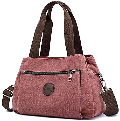 DORRISO Handtasche Damen Groß Canvas Tasche Damen Umhängetasche Tote Bag Groß Kapazität Schultertasche Mehrere Shoppertasche Multifunktional Taschen Reise Casual Rot