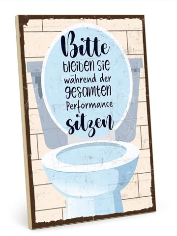 TypeStoff Holzschild mit Spruch – Toilette – im Vintage-Look mit Zitat als Geschenk und Dekoration zum Thema Klo und Badezimmer - HS-00964