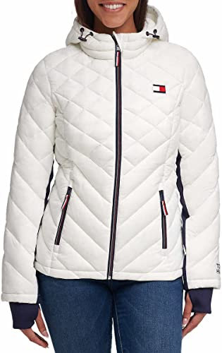 Tommy Hilfiger Veste courte à capuche zippée sur le devant pour femme, blanc, X-Large