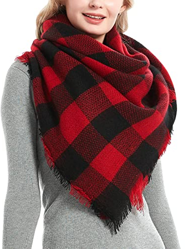Aodafei Echarpe Femme Hiver Plaid Multicolore Grande Echarpes à Carré Châle Femme Rouge Noir xxl