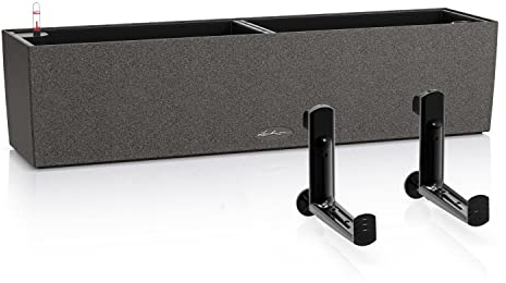 Lechuza Selbstbewässernder Topf Balconera Stone 80 Graphit Schwarz Kunststoff Balkon Pflanzgefäß für Geländer H19 L79 B19 cm Bündel mit schwarzen Balkonhalterungen