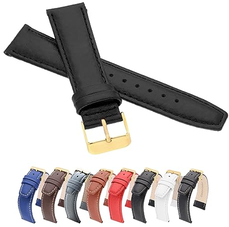 MARCHEL WB Lederarmband 20mm Schwarz Gold Schließe Uhrenarmband Rindsleder Genarbt