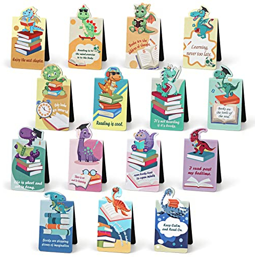 MWOOT 30 Stücke Lesezeichen Magnetisch für Kinder, Dinosaurier Magnet Lesezeichen Magnetic Bookmarks Kit, Tier Kreativ Book Marker für Studenten Büro Schule Buchliebhaber (15 Stile,4.5x3CM)