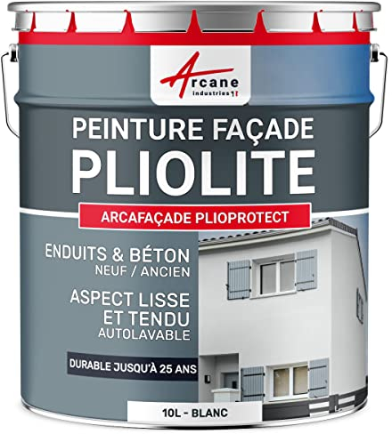 Peinture façade pliolite pour mur extérieur, crépi - Peinture Hydrofuge Solvantée - ARCAFACADE PLIOPROTECT - 2.5 L (+ ou - 20 m² en 1 couche) Pierre - RAL 090 90 10 - ARCANE INDUSTRIES