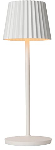 LUCIDE JUSTINE - wiederaufladbare Tischlampe Innen/Außen - Akku/Batterie - LED Dim. - 1x2W 2700K - IP54 - Mit kabelloser Ladestation - Weiß