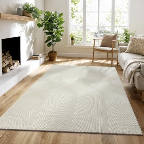 the carpet Lima nachhaltiger und umweltbewusster Designer Teppich, weich & pflegeleicht, 3D-Effekt, waschbar, Flor aus 100% recyceltem Polyester, Creme, 80 x 150 cm