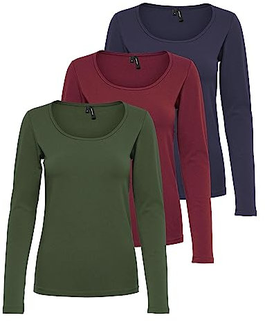 VERO MODA Women's Vmmaxi My Ls Soft Uneck Ga Noos Long Sleeve Shirts, 1 x Night Sky, 1 x Port Royale, 1 x Rifle Green, M