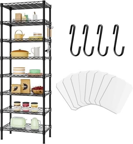 Forthcan 8-Tier Wire Shelving Unit, 8 Shelves Metal Shelving for Storage, Adjustable Heavy Duty Storage Shelves or Two 4-Tier Standing Shelf Units for Kitchen Pantry Organization, Black