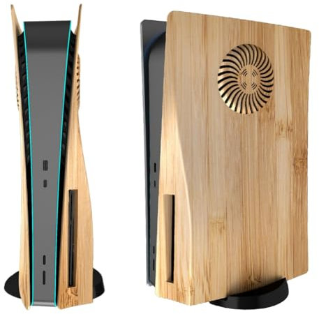 Hzxkqmil Plaques de Couvercle Boîtier des Plastrons pour PS5 Console Version Disque, Coque de Remplacement avec Évents Plaques Latérales Boîtier ABS Accessoires Antichocs pour PS5, Grain de Bois