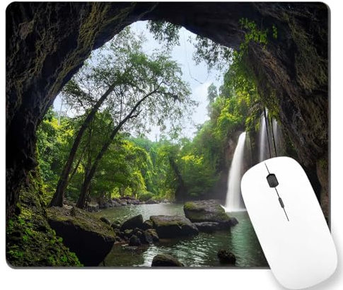 TSSOHU Mauspad, Motiv: Natur, Berghöhle, Wald, Baum, Landschaft, Dschungel, Regenwald, Grün, rutschfeste Gummiunterseite, Gaming-Mauspads für Computer, Laptop, Büro, 240 mm x 200 mm x 3 mm, WMJMP2342