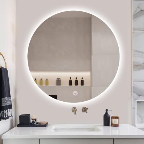 SensaHome – Runder Badezimmerspiegel ohne Rahmen mit LED-Beleuchtung – dimmbar – Wandspiegel – 50 cm