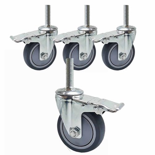 ZYBOWAYL M16 Gewinde Lenkrollen, 100mm Schwerlast Industrierollen mit Bremse Verriegelung, Geräuschlose Ersatz Gummiräder für Möbel, Geräte & Ausrüstung, 4 Stück (Color : Brake, Size : M16x100mm)