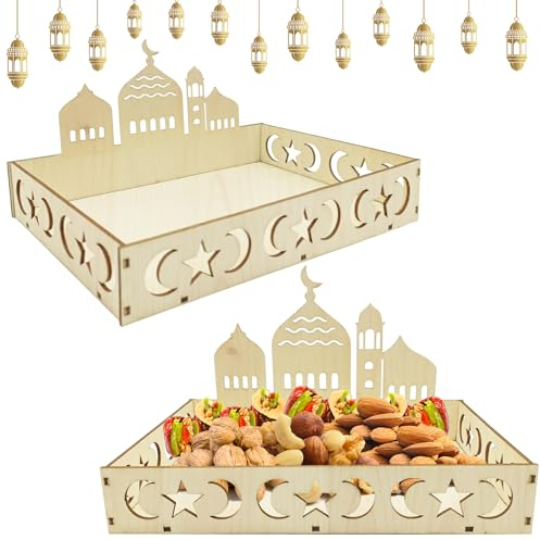 Axingqiwu Plateau Ramadan, Decoration Ramadan 2024, Table à Manger de la Maison Deco Ramadan, Plateau en Bois Eid Mubarak, Plateau en Bois Ramadan
