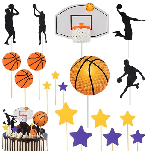 Silars Tortendeko Basketball, 18stk Thema Tortenaufleger Basketball Happy Birthday Tortendeko Cake Topper Geburtstag, Basketball Kuchen Topper für Geburtstagskuchen Dekorationen