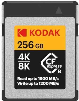 Kodak Carte CFexpress 256 Go, Type B, Jusqu'à 1800 Mo/s en Lecture et 1200 Mo/s en écriture, Carte mémoire 256 Go pour Photographe Professionnel, vidéaste (EKMCFX256GK)