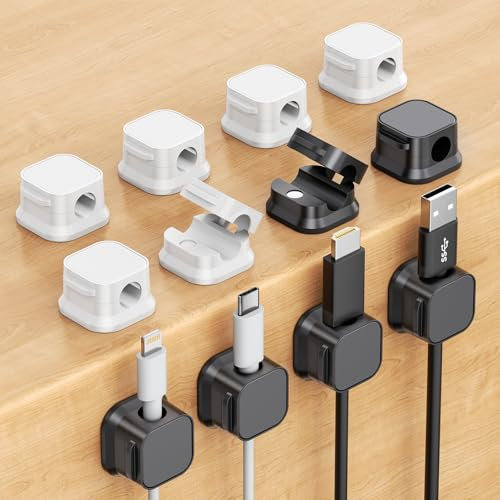 12 Pack Magnetic Cable Clips FlyCoco Cord Holder, Easy Secure Adhesive Cable Management, Hide Or Organize Phone USB Charger Cable for Home, Office, Car, Desk, Nightstand
