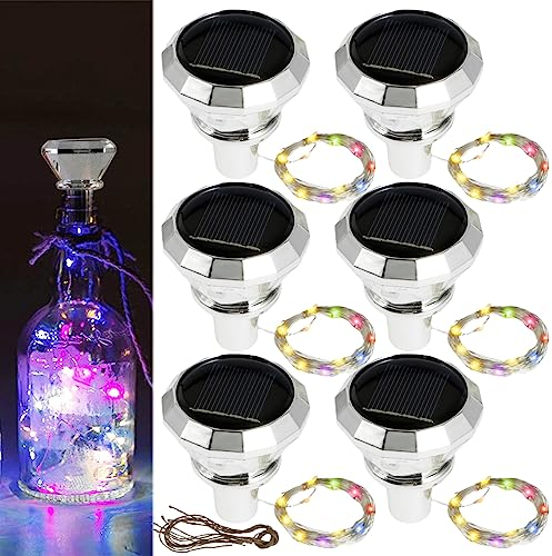 HAIJED 6Pcs Solar Bottle Lights, Outdoor Waterproof Wine Bottle Lights, 20 LED Copper Wire Fairy String Lights, Auto On/Off for Wedding Christmas Party Décor(colorful light)
