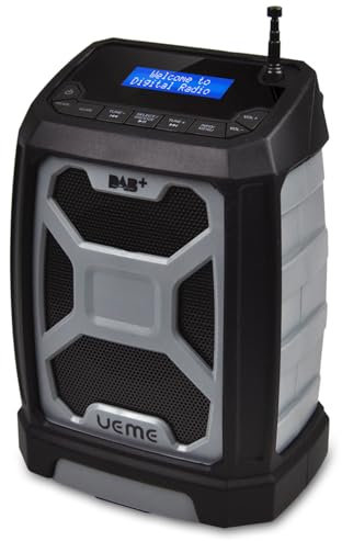Baustellenradio Mit Akku Aufladbar, Tragbares DAB Plus/FM Radio Mit Bluetooth Lautsprecher, Radiowecker, Starkem Empfang, Inklusive USB to Dc Netzkabel (grau)