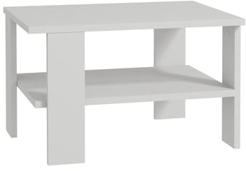 Hanah Home Modern White Coffee Table with Wall-Mountable Design, 60 x 37 x 45 cm | 100% Melamine Coated Particle Board, 18 mm Thick | Stylish & Functional with Multiple Shelves