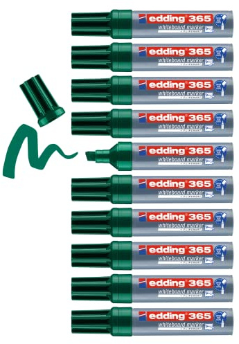 edding 365 Whiteboardmarker - grün - 10 Whiteboard Stifte - Keilspitze 2-7 mm - für Whiteboard, Glas, Schreibtafel, Flipchart - trocken und rückstandsfrei abwischbar, trocknet nicht aus