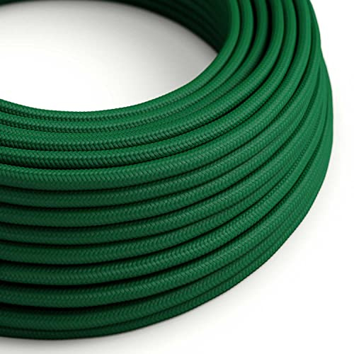 creative cables Fil Électrique Rond Gaine De Tissu De Couleur Effet Soie Tissu Uni Vert Foncé RM21-10 Mètres, 2x0.75