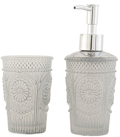 Clayre & Eef 6GL1118 Badezimmerset 2teilig Seifenspender Zahnputzbecher ca. Ø 7 x 18 / Ø 7 x 11 cm