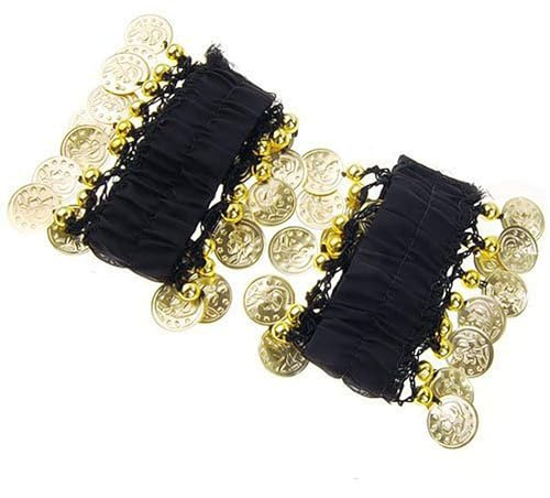 Carykon Bauchtanz Handgelenk Arm Fußkettchen Armbänder Goldmünzen Halloween Kostüm Party Zubehör Set von 4 (2 Paar), 18 cm, Metall