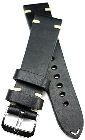 RIOS 1931 22mm Herren Leder Deutsch Uhrenarmband Vintage Pilot schwarz