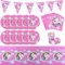 50 Pcs Unicorn Birthday Party Supplies Decorations,Unicorn Paper Plates Cups and Napkins,Pink Table Cloths Party for Children Birthday(5 Piece Set)