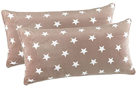 MALIKA Nicky-Teddy Cashmere Touch Coral Fleece Kissenbezug Kissenhülle alle Größen Couchkissen Sofakissen Deco Sterne, Größe:2X 40x80 cm, Designe:Sterne-Taupe