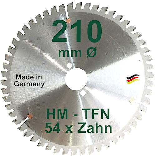 HM Sägeblatt 210 x 30 mm Zähne 54 TFN Kreissägeblatt Hartmetall 210mm Ersatzsägeblatt Trapez Flachzahn Negativ mit Spanabweiser Handkreissäge Kreissäge