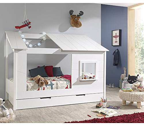 Lomadox Baumhaus Kinderbett Liegefläche 90 x 200 cm und Bettschublade